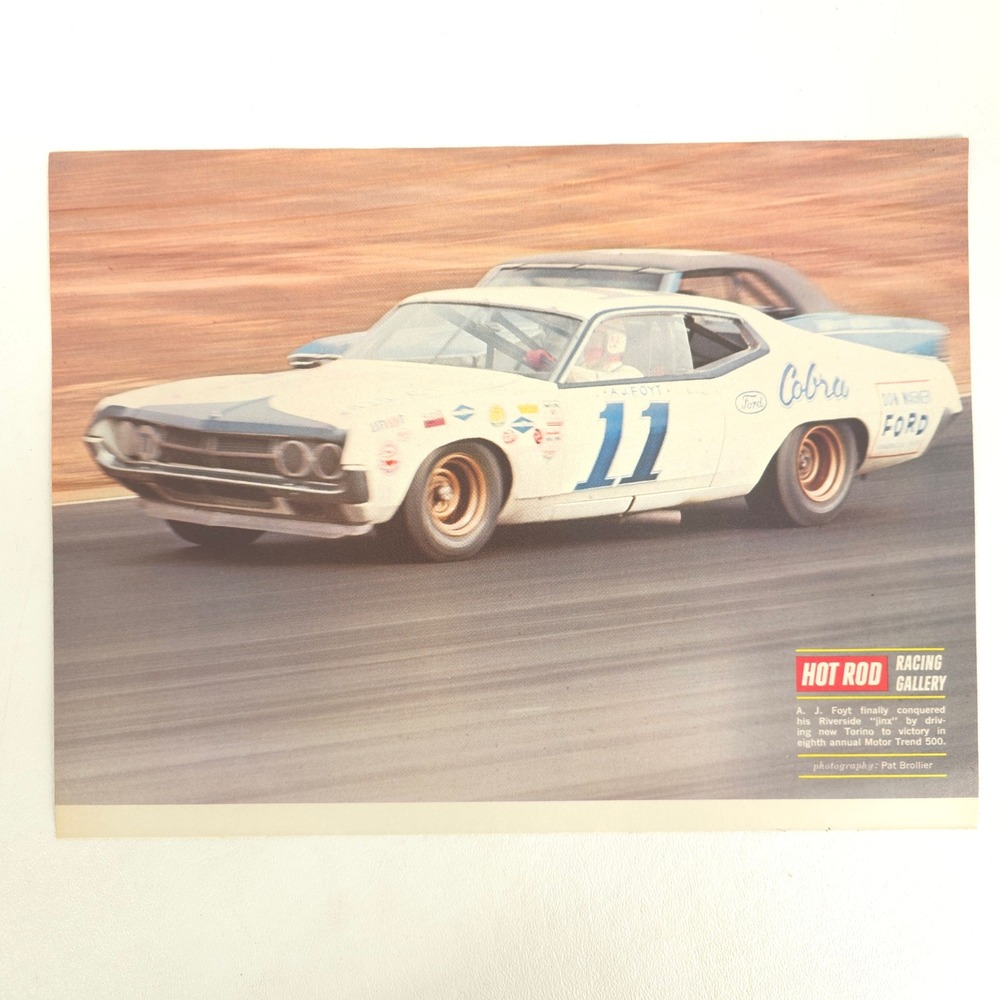 A.J. Foyt Ford Torino Cobra Print Ad Racing Gallery Vintage 1970 Garage Decor